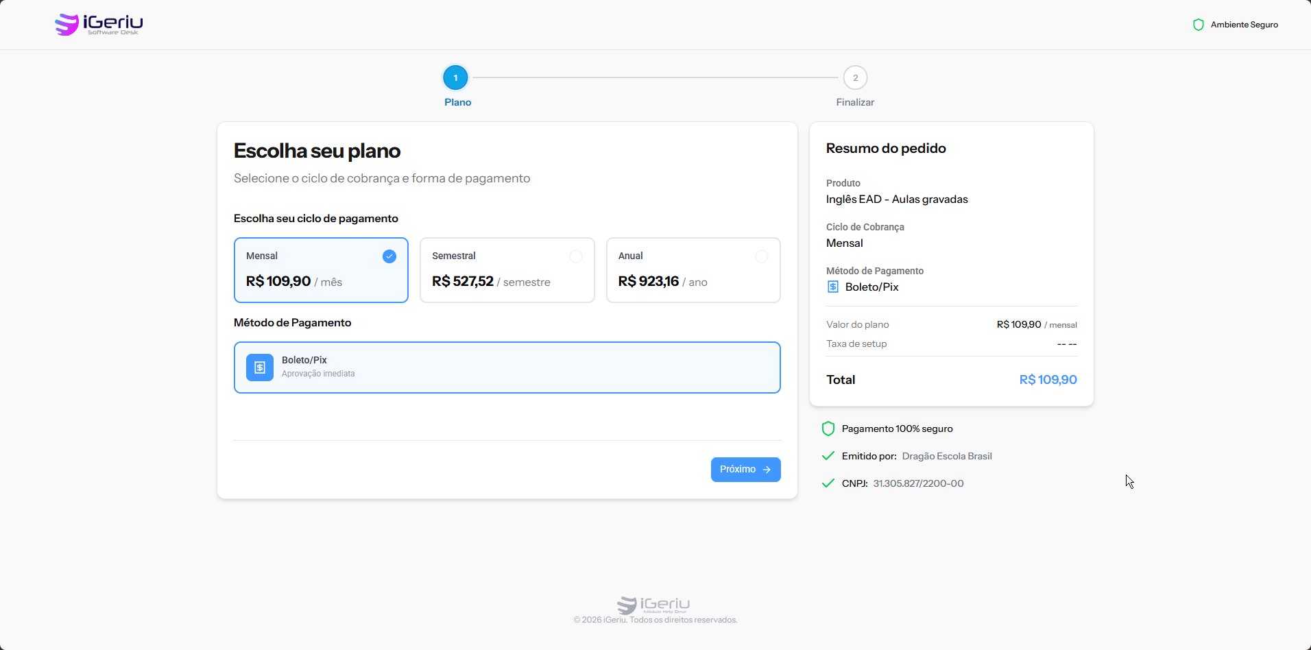 Processo de compra pelo link de compras